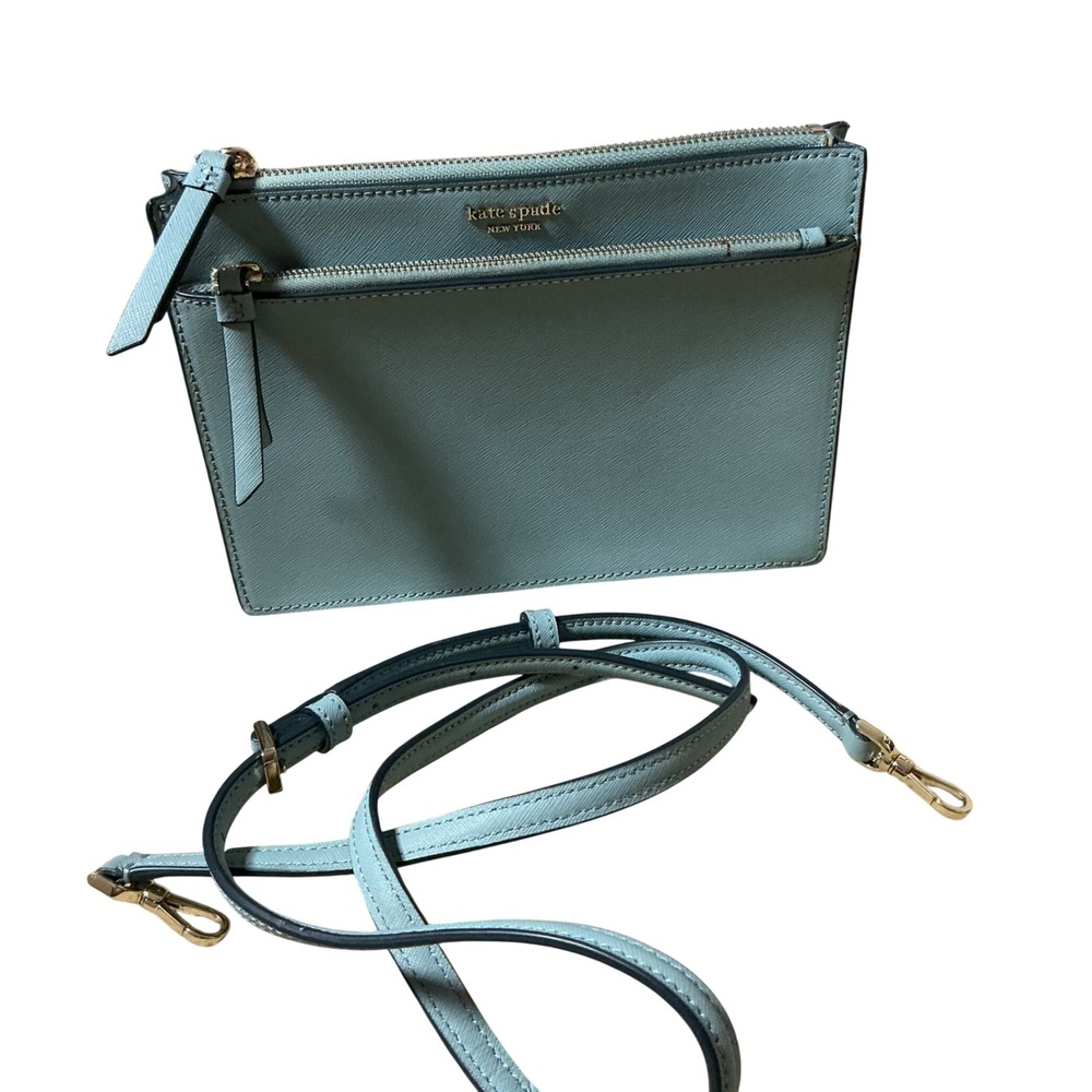 Kate Spade New York‎ Light Blue Saffiano Leather Triple Zip Crossbody Bag